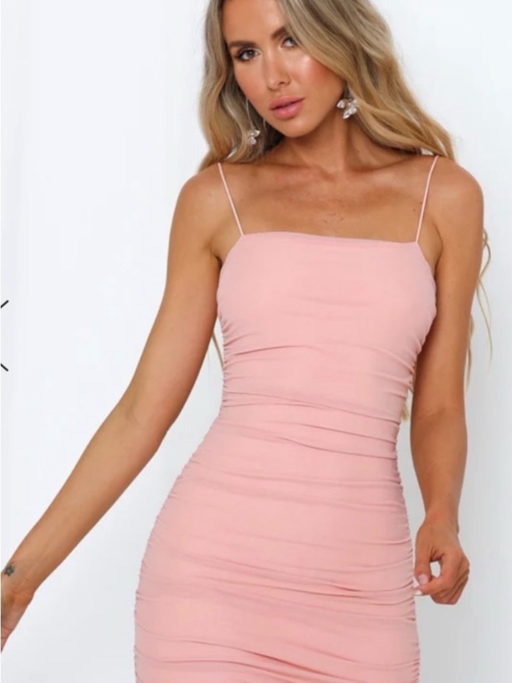 HELLO MOLLY - Sleeveless Square Neck Bodycon Dress in Blush Pink